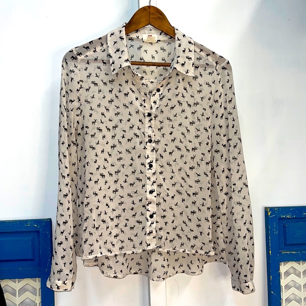 Chic Animal Print Cream Blouse.